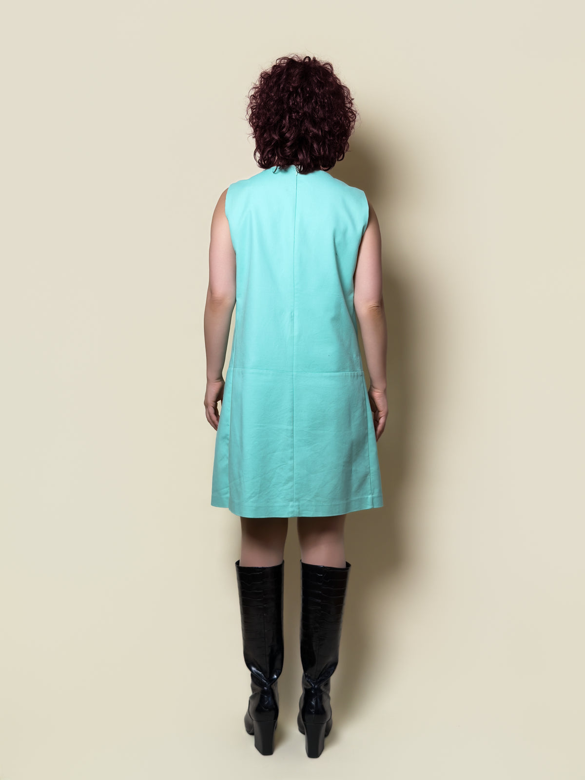 Back view of the Fireborne Stag turquoise sleeveless dress by HANDLURIA.