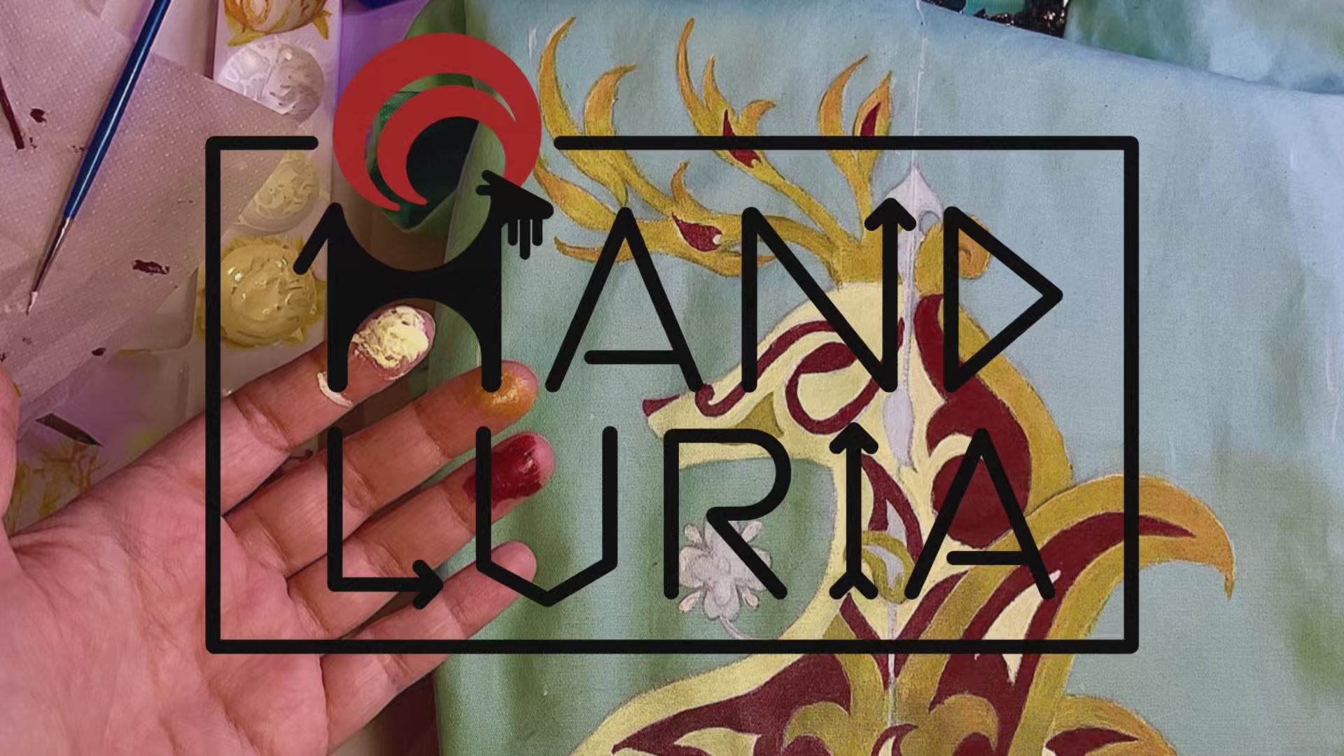 Hand-painting process of the Fireborne Stag dress by HANDLURIA.
